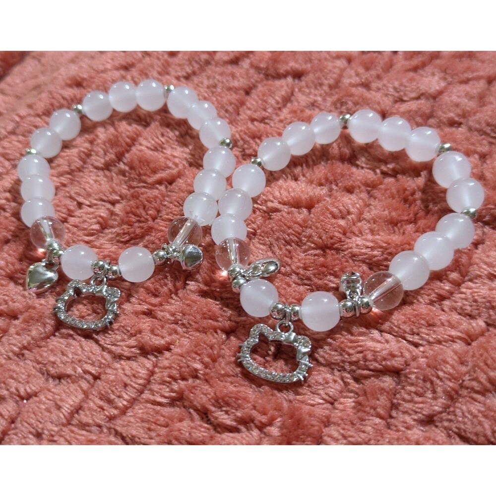 Kawaii Beaded Charm Bracelets Set, Cute Kitty Inspired Jewelry, Coquette Y2K - Picture 2 of 4